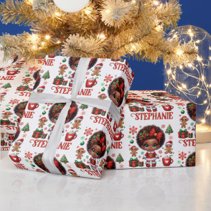 Papel De Regalo Afroamericana Santa Bebé Niña Navidad