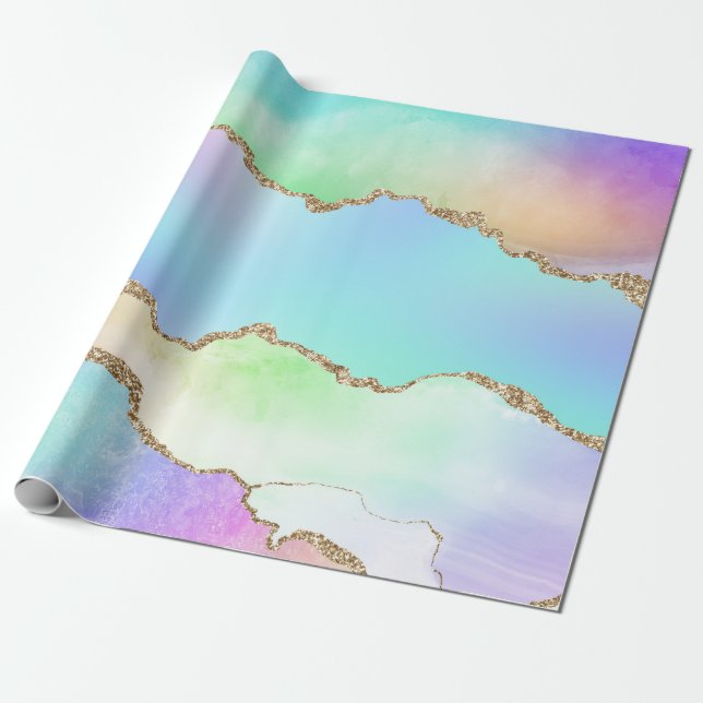 Papel De Regalo Ágata Arcoíris Pastel Brillo Falso (Desenrollado)