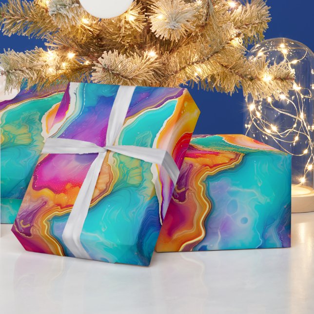 Papel De Regalo Ágata Arcoíris | Patrón de Piedra Abstracta Vibran (Vacaciones)