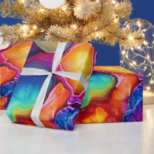 Papel De Regalo Ágata Arcoíris   Patrón de Piedra Abstracta Vibran