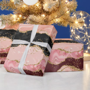 Papel De Regalo Ágata de lentejuelas negras y rosadas