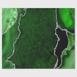 Papel De Regalo Agata Falsa Verde y Plateado Brillante