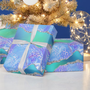 Papel De Regalo Ágata Leopardo Teal   Patrón de Piedra Abstracta G