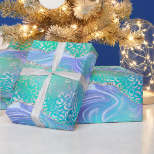 Papel De Regalo Ágata Leopardo Teal   Patrón de Piedra Abstracta G