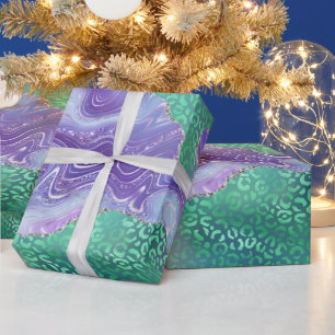 Papel De Regalo Ágata Leopardo Verde   Patrón de Piedra Abstracta 