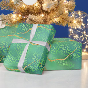 Papel De Regalo Ágata Leopardo Verde Selva Abstracta Glam