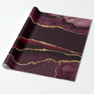Papel De Regalo Ágata Rojo Borgoña Brillo Dorado Falso