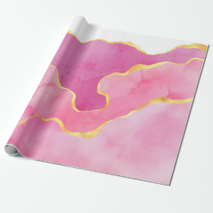Papel De Regalo Ágata rosa y dorada