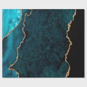 Papel De Regalo Ágata verde azulado y dorada