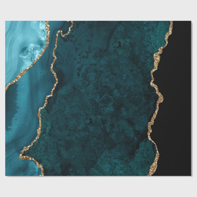 Papel De Regalo Ágata verde azulado y dorada (Superficie plana)