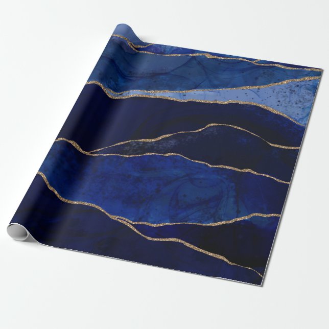 Papel De Regalo Agate azul y oro moderno Glam Boda mínimo (Desenrollado)