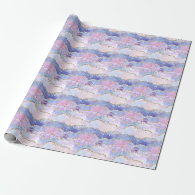 Papel De Regalo Agate Brillante Tendencia Azul Rosa Púrpura  (Desenrollado)