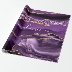 Papel De Regalo Agitar Mármol morado tu nombre texto envolver pape