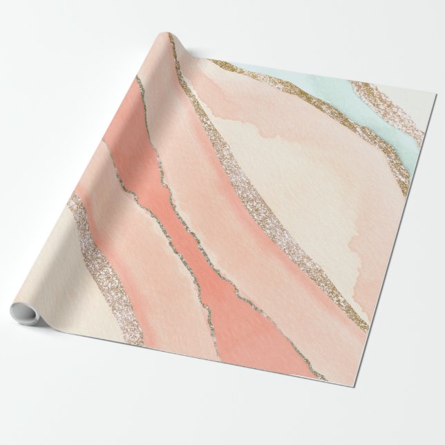 Papel De Regalo Ago rosa Turquesa Oro Elegante Moderno (Desenrollado)