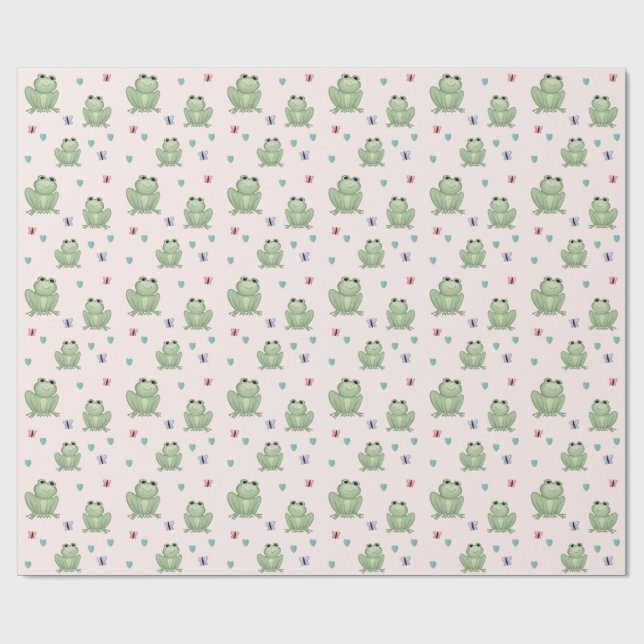 Papel De Regalo Agradable ducha de bebé de rana acuarela rosada (Superficie plana)