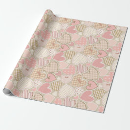 Papel De Regalo Agradable Patchwork Pink Hearts & Bows Girly
