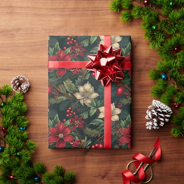 Papel De Regalo Agradables Navidades chinoiserie floral (Regalo de vacaciones)