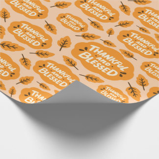Papel De Regalo Agradecido y bendecido Naranja de otoño deja sin p