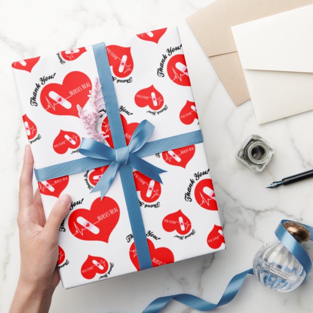 Papel De Regalo Agradecimiento de la enfermera Patrón de corazón (Regalar)