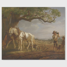 Papel De Regalo Agricultores descansando en un campo con caballos 