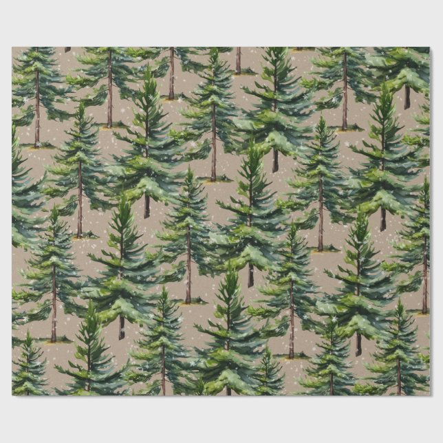Papel De Regalo Agua de Woodland Bosque Spruce Primera Nieve Kraft (Superficie plana)