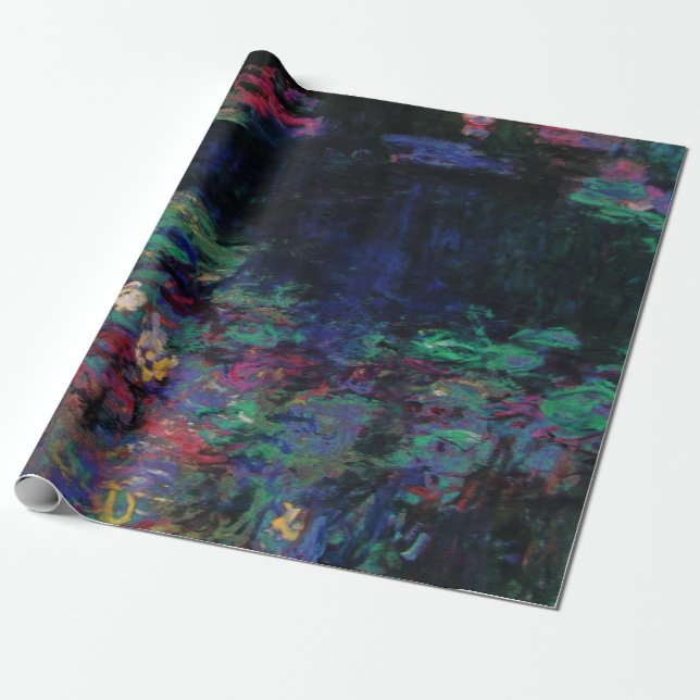 Papel De Regalo AGUA LILIES VERDE POND Claude Monet Floral Oscura (Desenrollado)