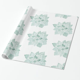 Papel De Regalo Agua Pintada A Mano Suculenta Echeveria Verde