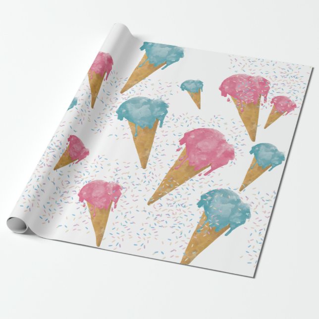 Papel De Regalo Agua Retro Pastel Helado Crema Y Espolvorines (Desenrollado)