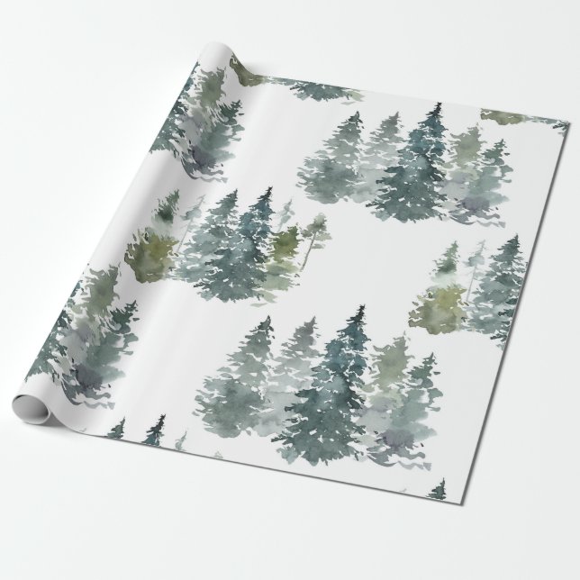 Papel De Regalo Agua Rustic Pine Trees Forest Snow Winter (Desenrollado)