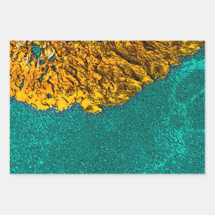 Papel de Regalo, Agua Turquesa, Liquen Amarillo