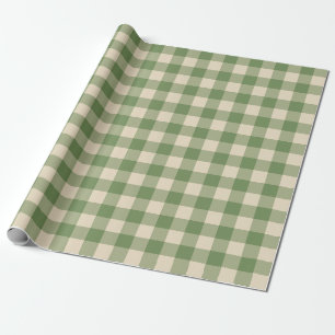 Papel De Regalo Aguacate Green Cream Cottagecore Gingham Plaid