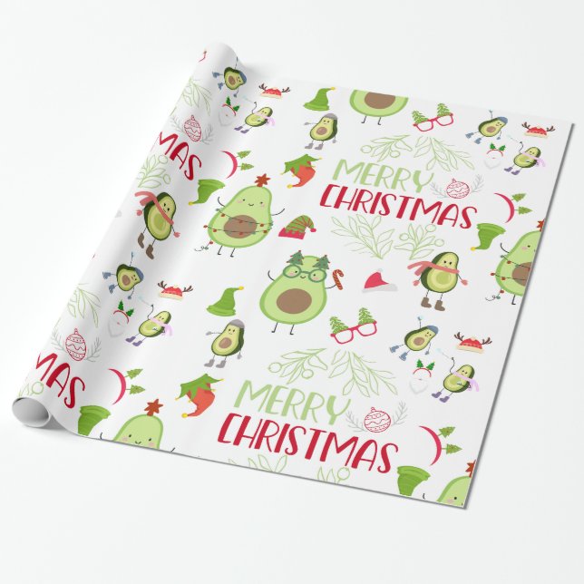 Papel De Regalo Aguacate lindo Feliz Navidad  (Desenrollado)