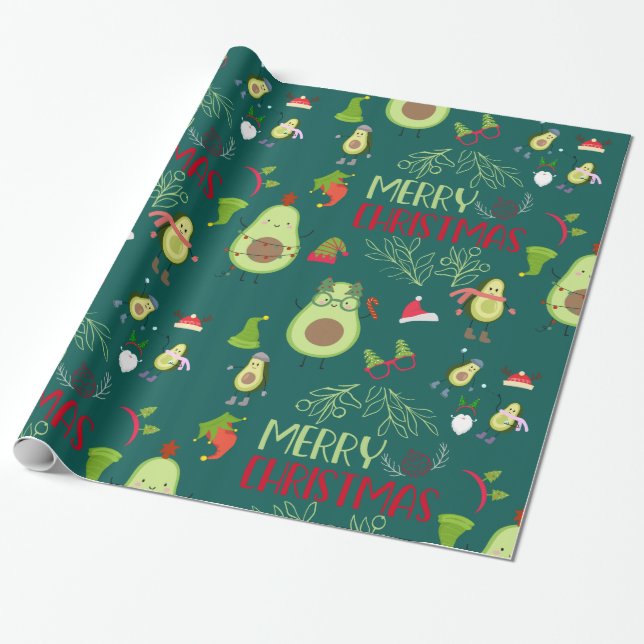 Papel De Regalo Aguacate lindo Feliz Navidad  (Desenrollado)