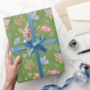 Papel De Regalo Aguacate Texturizado Vida Oceánica Acuarela