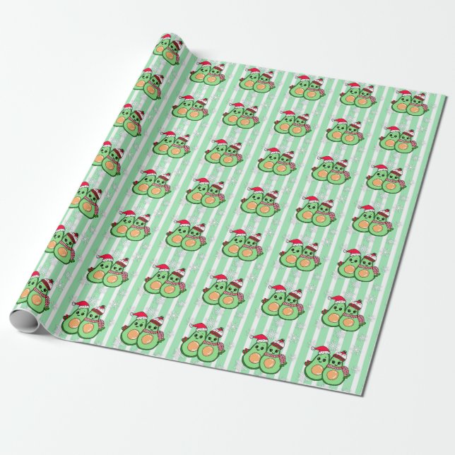 Papel De Regalo Aguacates bonitos con Navidades de Santa Hats (Desenrollado)