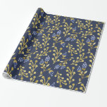 Papel De Regalo Aguaflor Azul Marino de Bayas Acuarela<br><div class="desc">Agrega un toque de elegancia a tus regalos con este hermoso papel de regalo, que presenta un fondo azul marino adornado con delicadas bayas y follaje en acuarela en tonos suaves de oro y azul. Ideal para regalos navideños, cumpleaños y ocasiones especiales, este patrón inspirado en flores aporta sofisticación y...</div>