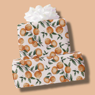 Papel De Regalo Aguamarina de Naranjas Patrón Botánico Baby Shower