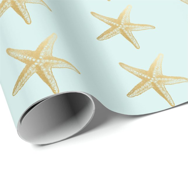 Papel De Regalo Aguamarina del bosquejo de las estrellas de mar (Esquina del rollo)