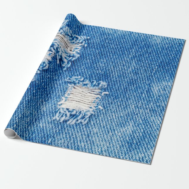 Papel De Regalo Aguantar a Denim Jeans. Destruido y destruido: Blu (Desenrollado)