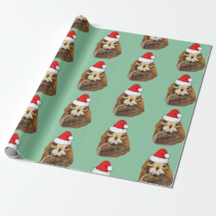 Papel De Regalo Águila dorada con sombrero de Santa