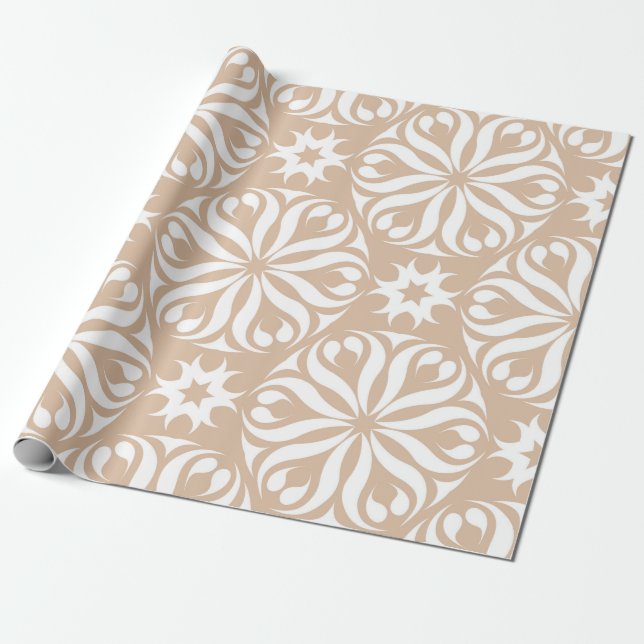 Papel De Regalo Aire de flores beige y blanco. Patterna sin mar (Desenrollado)