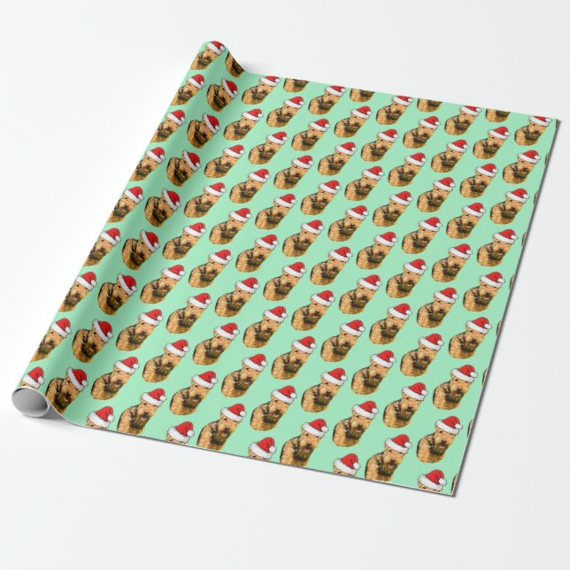 Papel De Regalo Airedale Terrier vistiendo un Santa Hat (Desenrollado)