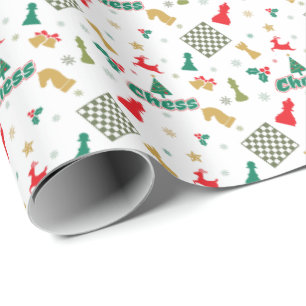 Papel De Regalo Ajedrez de Navidad - Piezas, Árbol, Acebo y Reno