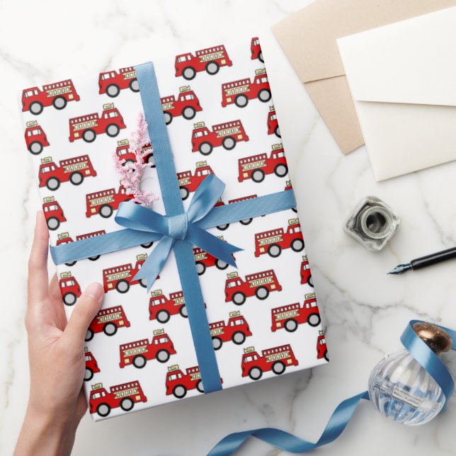Papel De Regalo Ajuste de fiesta de patrón de camión de bomberos d (Regalar)