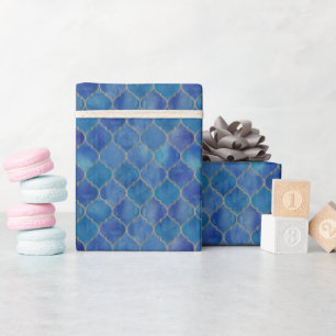 Papel De Regalo Ajuste de mosaico marroquí azul y oro