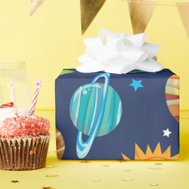 Papel De Regalo Ajuste de patrón de fiesta de espacio divertido (Fiesta de cumpleaños )