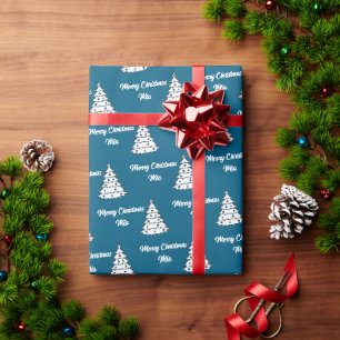 Papel De Regalo Ajuste de regalo de árbol azul de época Merry Ch