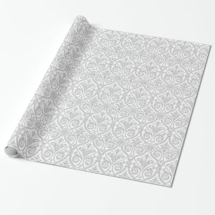 Papel De Regalo Ajuste de regalo de Damasco gris y blanco