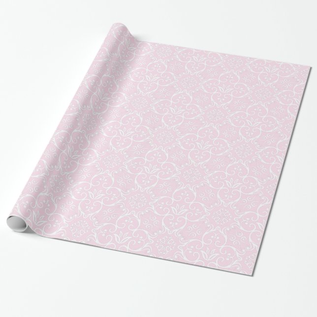 Papel De Regalo Ajuste de regalo de damasco rosa y blanco (Desenrollado)