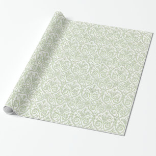 Papel De Regalo Ajuste de regalo de Damasco verde y blanco